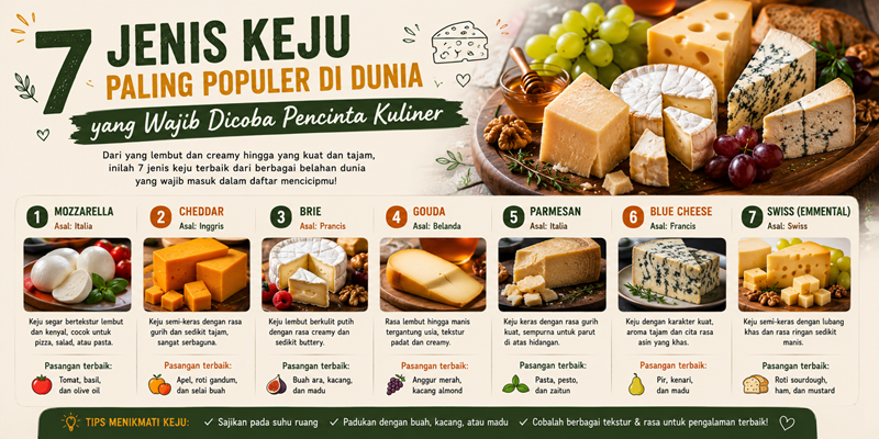 7 Jenis Keju Paling Populer di Dunia yang Wajib Dicoba Pencinta Kuliner