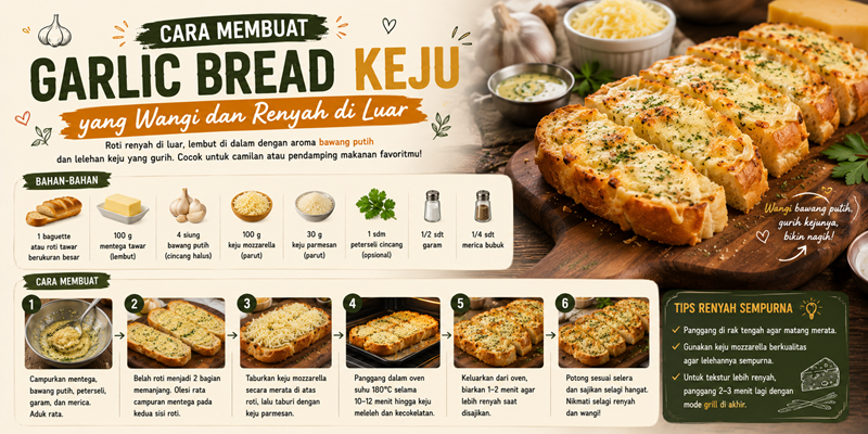 Cara Membuat Garlic Bread Keju yang Wangi dan Renyah di Luar