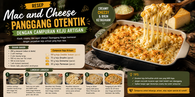 Resep Mac and Cheese Panggang Otentik dengan Campuran Keju Artisan