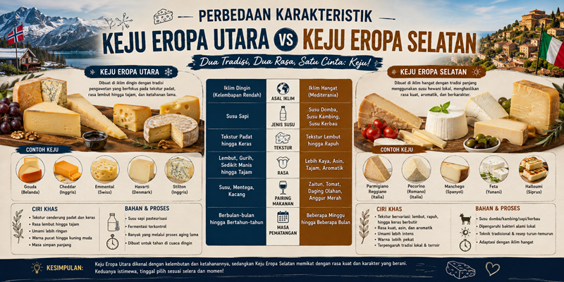Perbedaan Karakteristik Keju Eropa Utara vs Keju Eropa Selatan