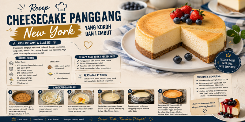 Resep Cheesecake Panggang New York yang Kokoh dan Lembut