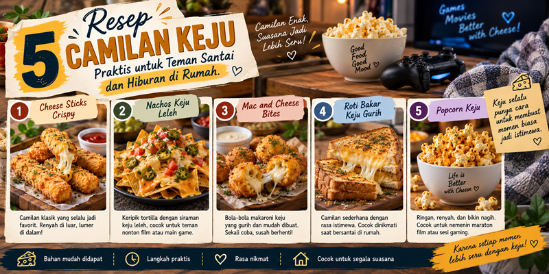 5 Resep Camilan Keju Praktis untuk Teman Santai dan Hiburan di Rumah